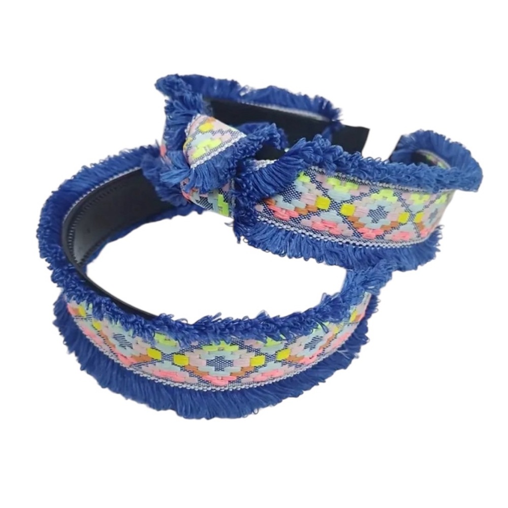 💖 3/$30 💖 Blue Patterned Boho Fringe Headband